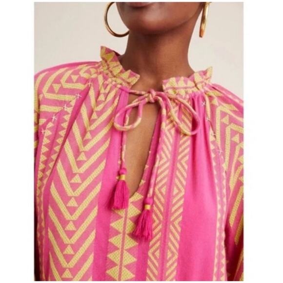 Anthropologie Maeve Dominique Aztec Boho Tunic Dress Pink Size Small - Picture 8 of 14